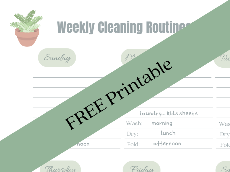 Free printable weekly cleaning routines words.
