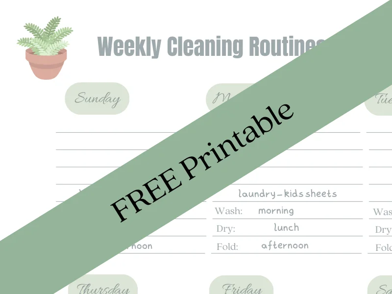 Free printable weekly cleaning routines words.