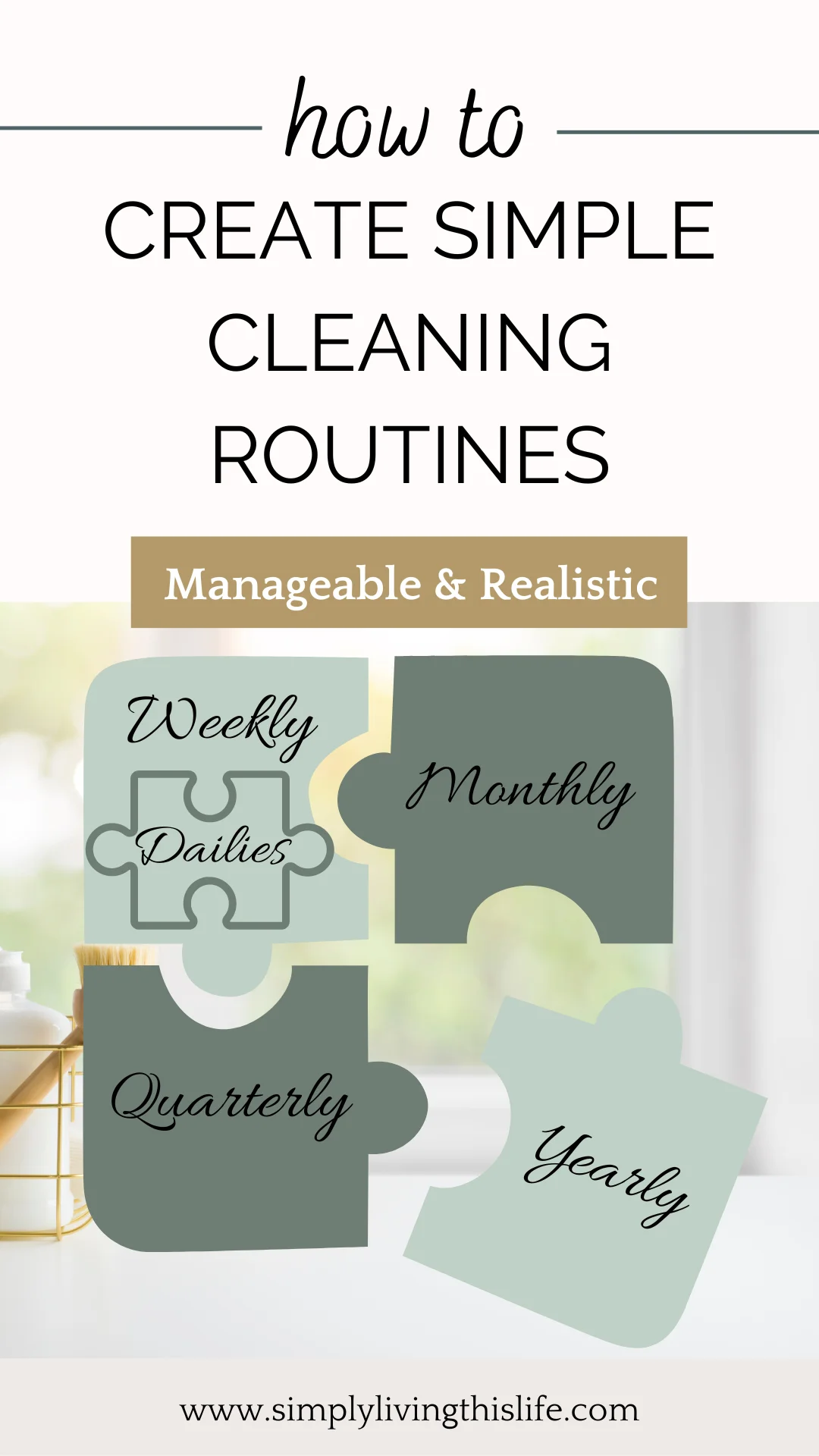 text overlaying puzzle of an image of a clean room