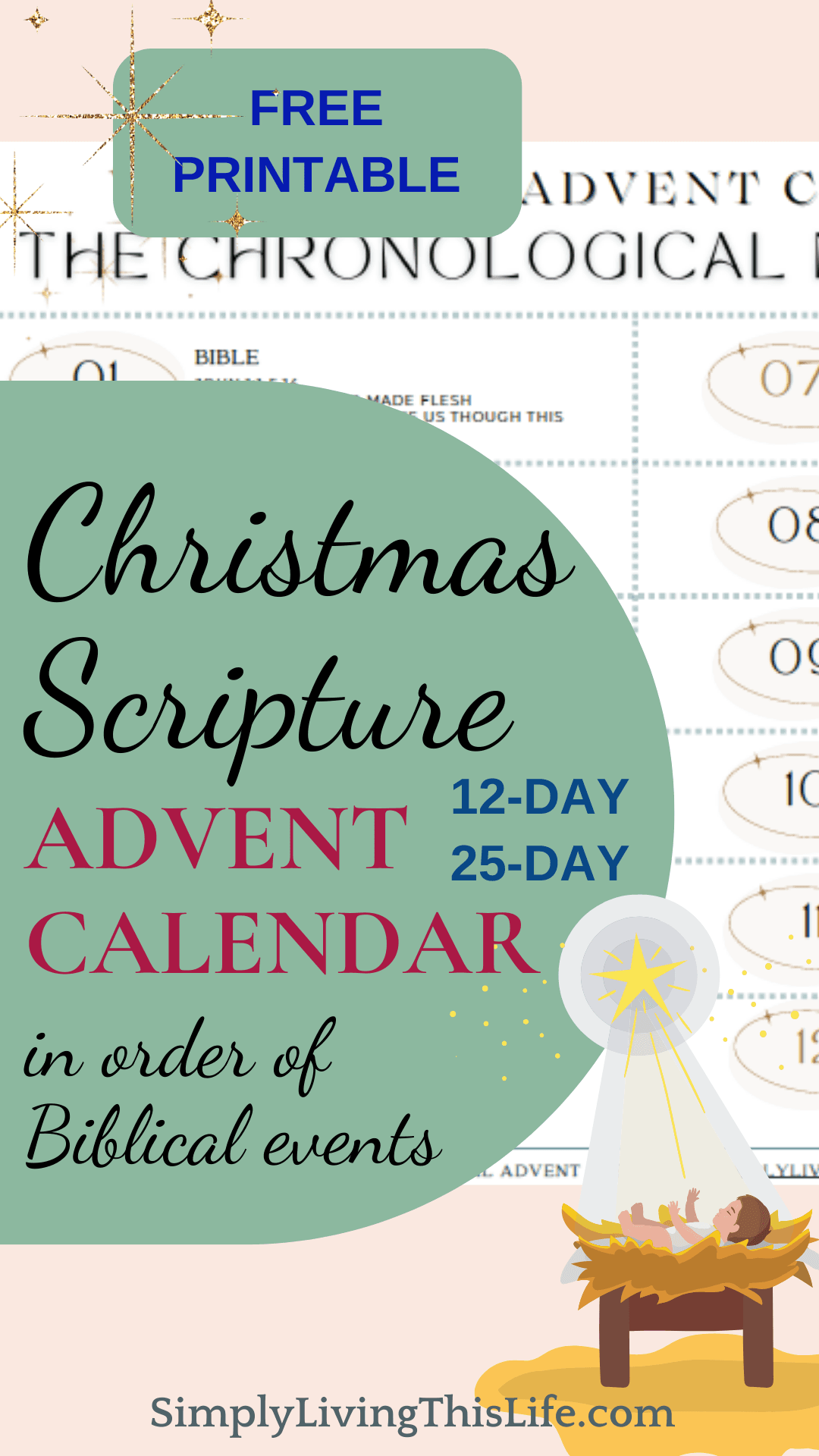 text overlaying pin image of Nativity Advent Calendar cards printable