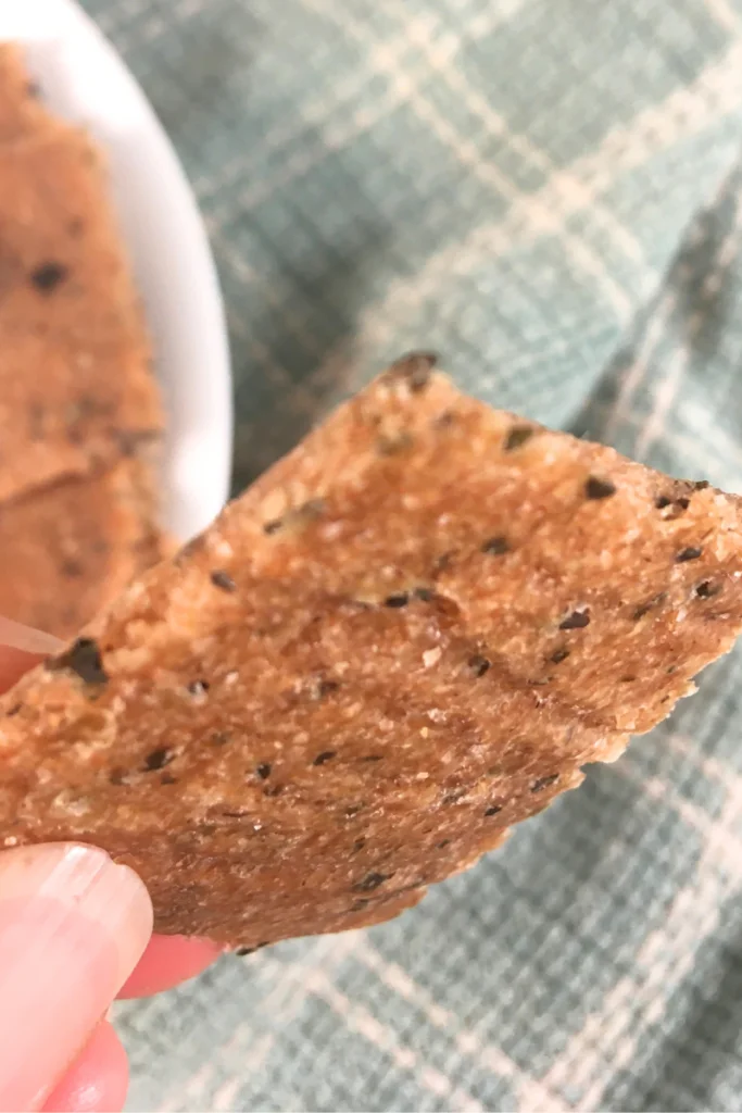 hand holding spelt sourdough discard crackers