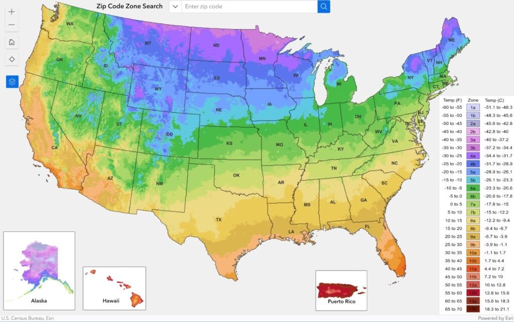 USDA plant hardiness zone map