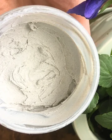 homemade baby diaper rash cream in a mason jar held next to a pot of flowers