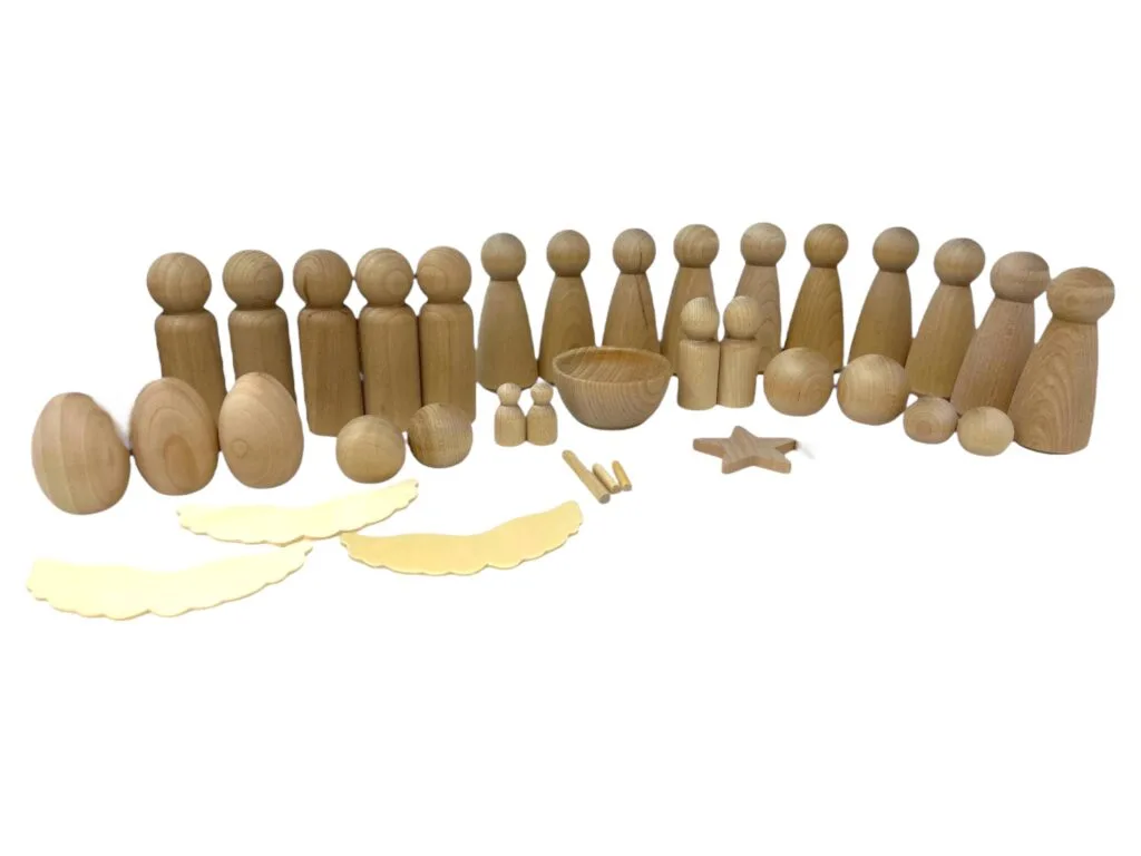 unfinished wooden nativity set