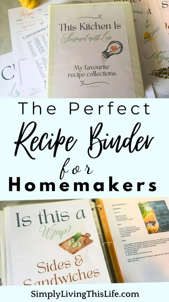 text overlaying two images of recipe binder with organizer category printables