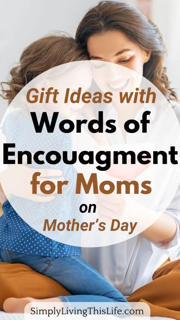 text overlaying a girl giving her smiling mom a snuggle and a card.