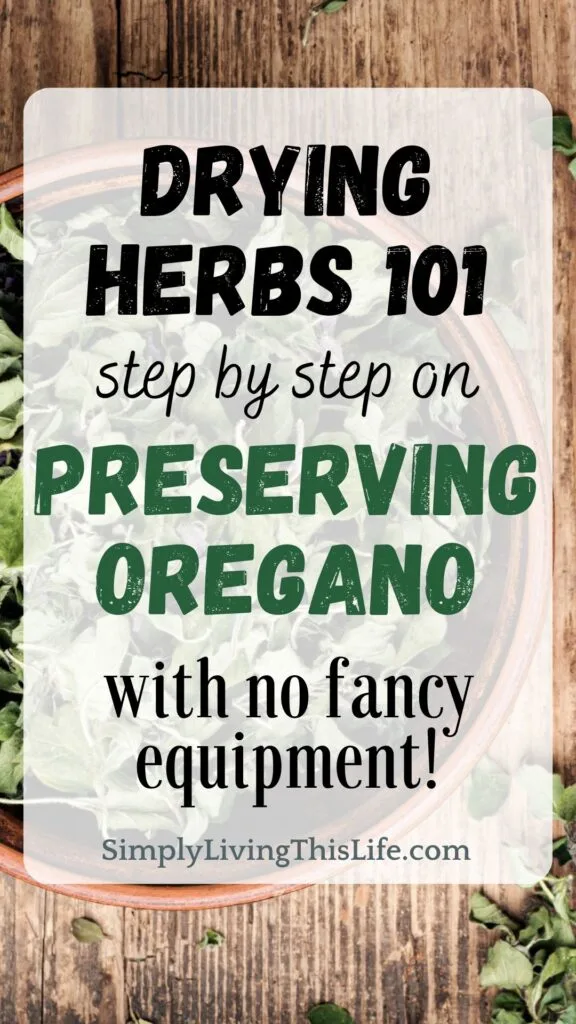 image of dried oregano in a brown bowl on a wooden table with text overlaying it