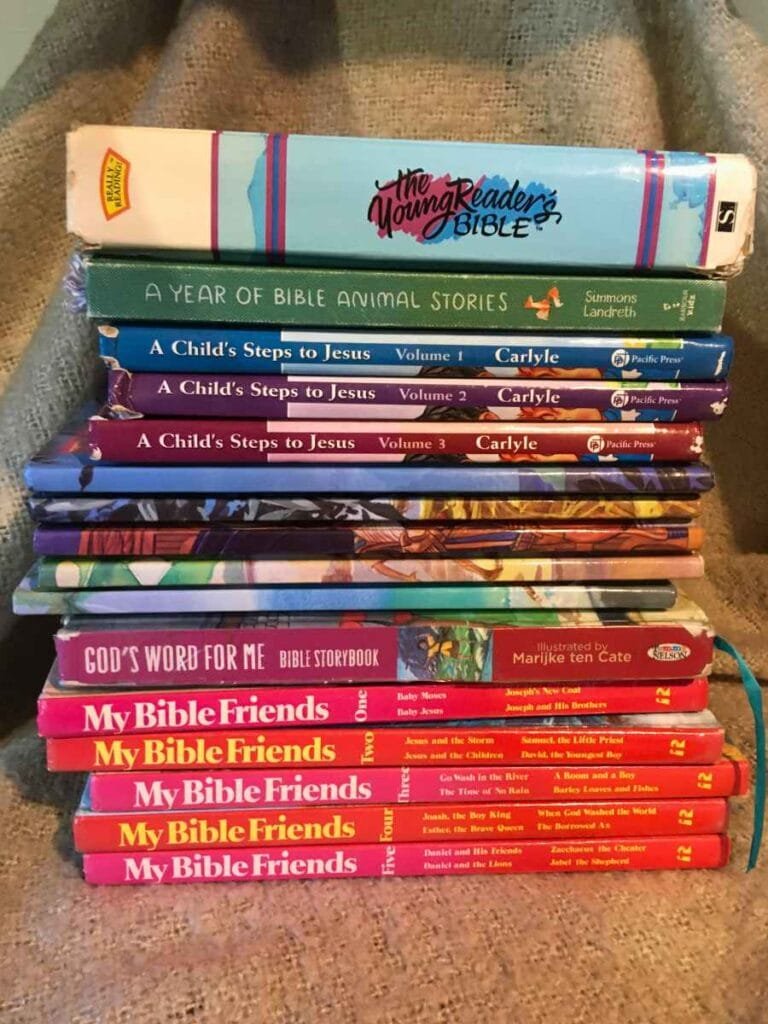 stack of children's bible story books for kids
