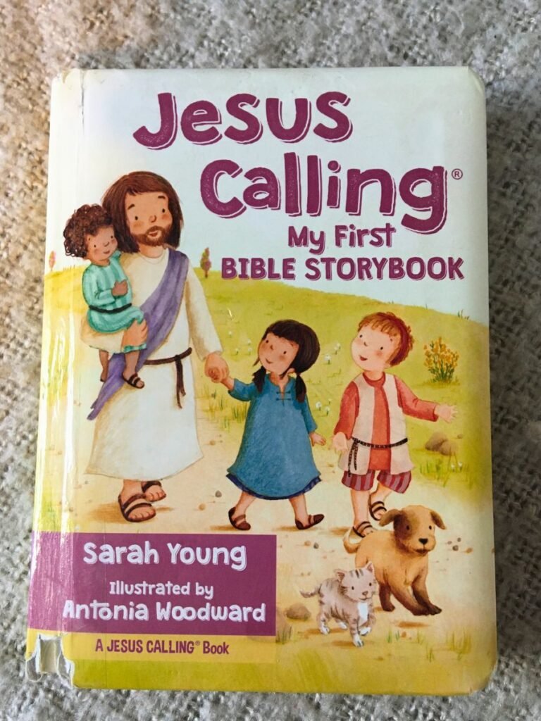 Bible story board book with picture of Jesus and the children walking together