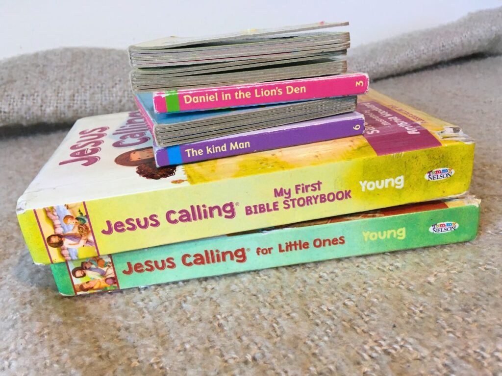 stack of bible story board books for young children